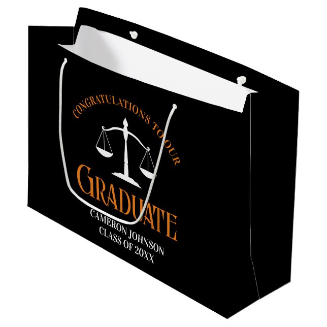 Black Orange Law School Graduation Lawyer Large Gift Bag (Front Angled)