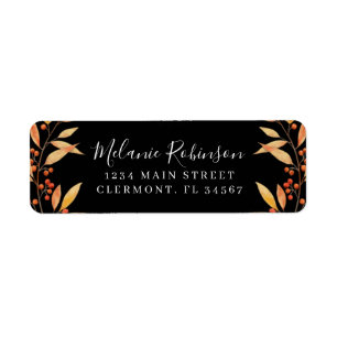 Black Orange Leaves Autumn Return Address Label