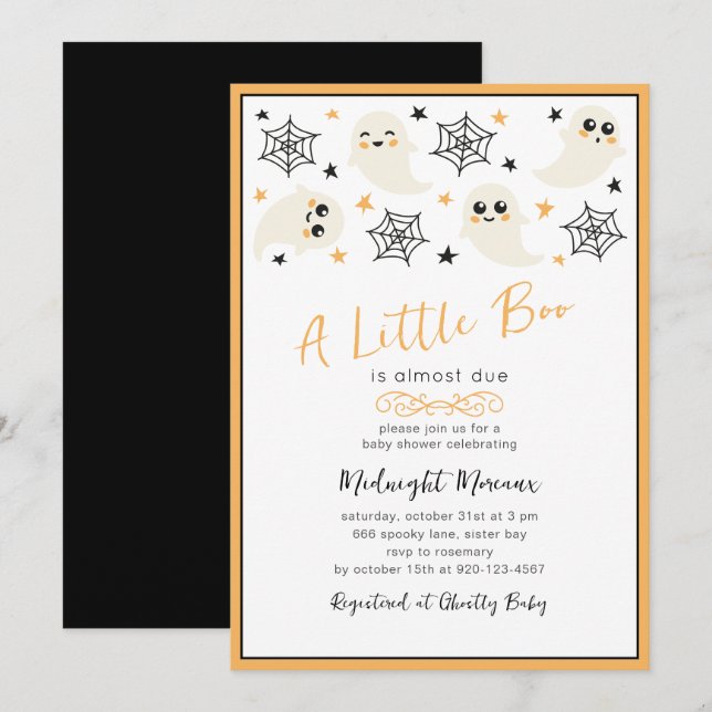 Black Orange Little Boo Halloween Baby Shower  Invitation (Front/Back)