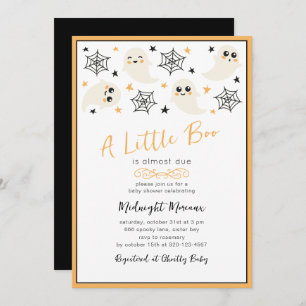 Black Orange Little Boo Halloween Baby Shower  Invitation