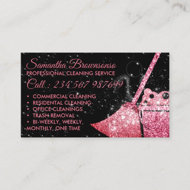 Black Orange Luxury Cleaning Maid Janitorial Business Card (Front)