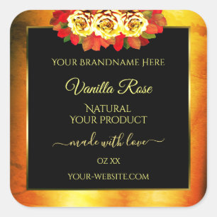 Black Orange Marble Product Labels Blooming Roses