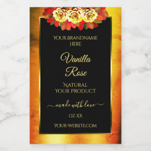 Black Orange Marble Product Labels Blooming Roses