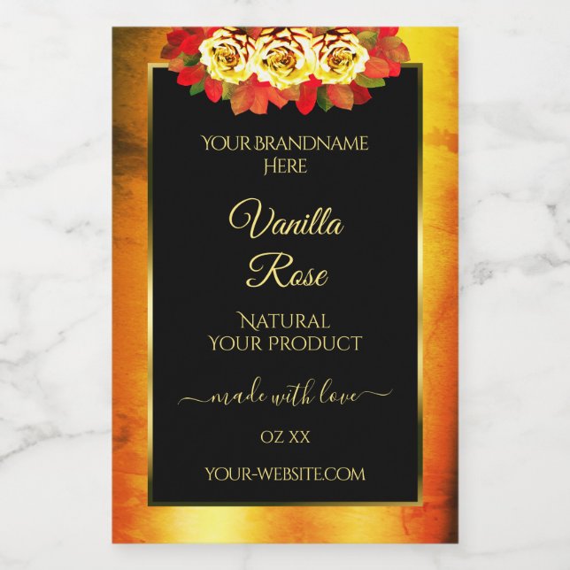 Black Orange Marble Product Labels Blooming Roses (Single Label)