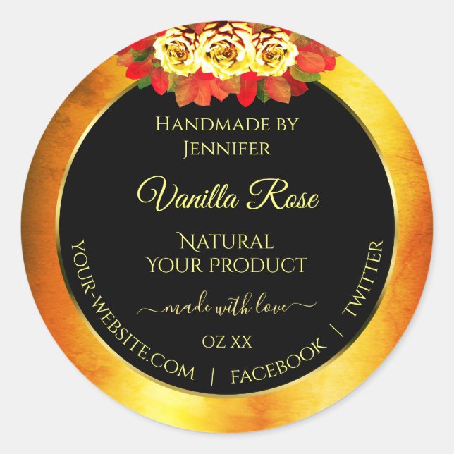 Black Orange Marble Product Labels Blooming Roses (Front)