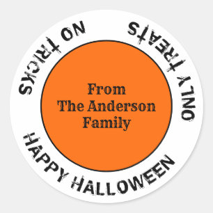 Black & Orange Modern Family Name Happy Halloween Classic Round Sticker