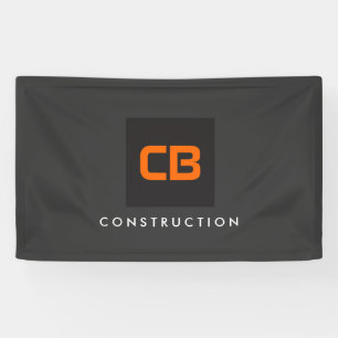 Black/Orange Monogram Construction, Contractors Banner