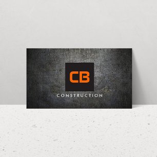 Black/Orange Monogram Grunge Metal Construction Business Card