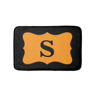 Black Orange Monogram Initial Home Decorative Bath Mat