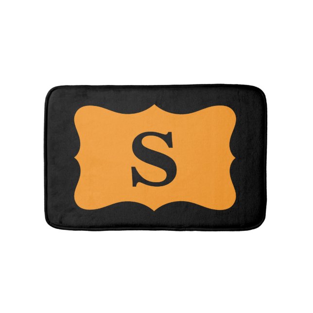 Black Orange Monogram Initial Home Decorative Bath Mat (Front)