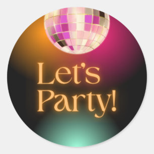 Black Orange Neon Let's Party  Classic Round Sticker