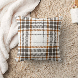 Black, Orange Neutral Plaid Autumn Throw Pillow
