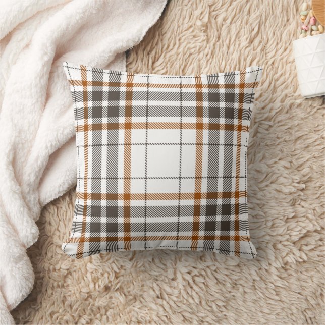 Black, Orange Neutral Plaid Autumn Throw Pillow (Blanket)