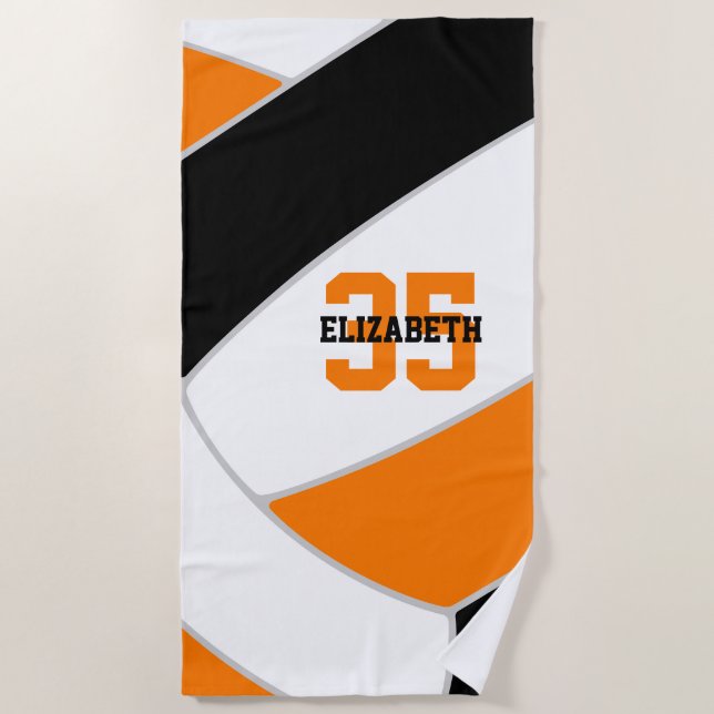 black orange or ANY colours volleyball player name Beach Towel (Front)
