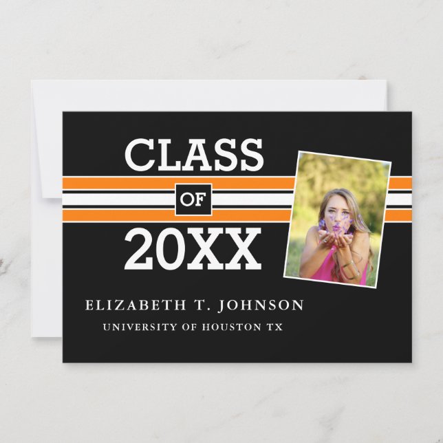 Black Orange Photo Graduation Announcement (Front)