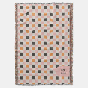 Black, Orange & Pink Checkers – Monogram Throw Blanket