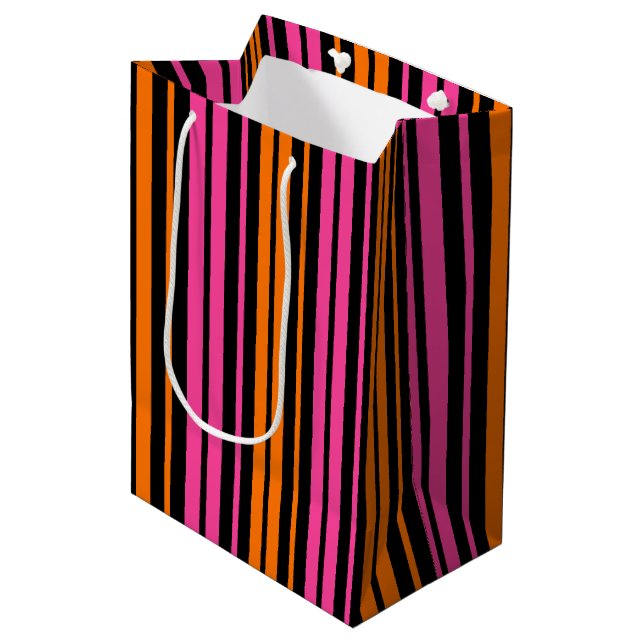 Black Orange Pink Vertical Stripes Design   Medium Gift Bag (Front Angled)