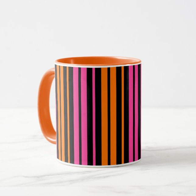 Black Orange Pink Vertical Stripes Design   Mug (Front Left)