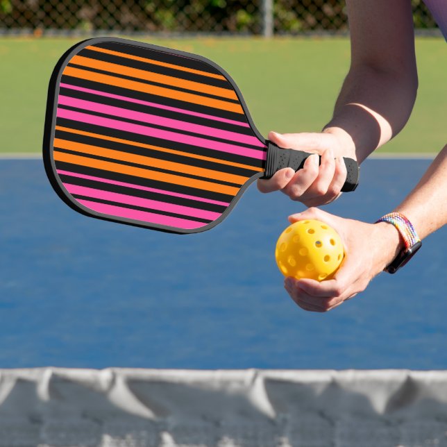 Black Orange Pink Vertical Stripes Design   Pickleball Paddle (Insitu)