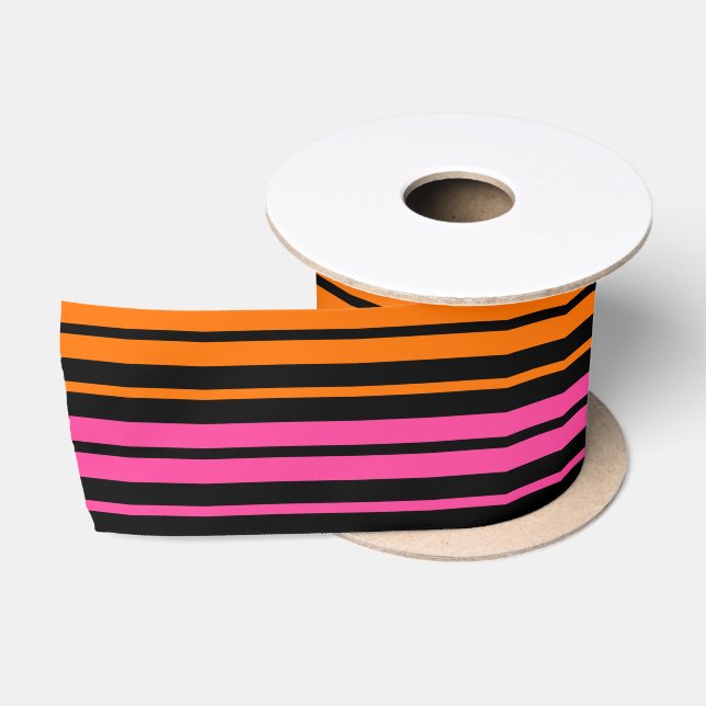 Black Orange Pink Vertical Stripes Design   Satin Ribbon (Spool)