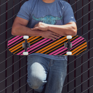 Black Orange Pink Vertical Stripes Design Skateboard