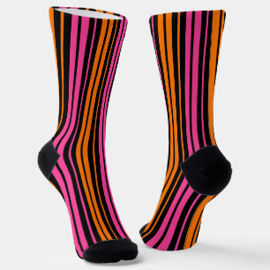 Black Orange Pink Vertical Stripes Design Socks