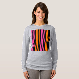 Black Orange Pink Vertical Stripes Design   T-Shirt