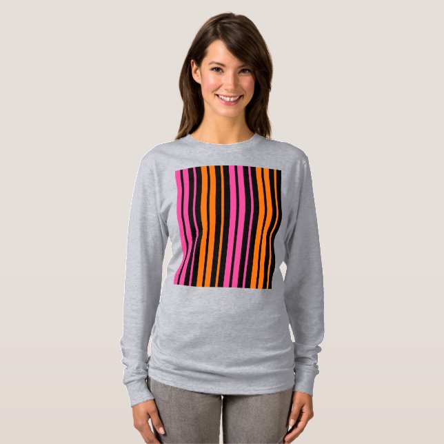 Black Orange Pink Vertical Stripes Design   T-Shirt (Front Full)