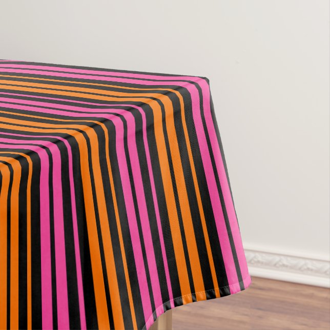Black Orange Pink Vertical Stripes Design   Tablecloth (In Situ)