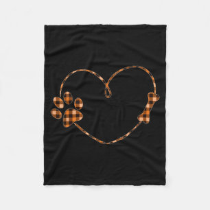 Black Orange Plaid Dog Paw Heart Bone Halloween Fleece Blanket