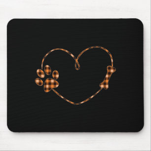 Black Orange Plaid Dog Paw Heart Bone Halloween Mouse Mat
