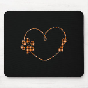 Black Orange Plaid Dog Paw Heart Bone Halloween Mouse Mat