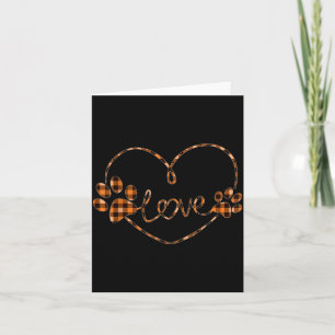 Black Orange Plaid Dog Paw Heart Love Halloween Card