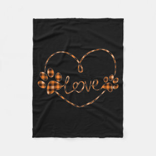 Black Orange Plaid Dog Paw Heart Love Halloween Fleece Blanket
