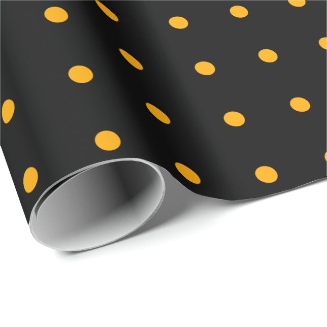 Black Orange Polka Dot Pattern Halloween Wrapping Paper (Roll Corner)