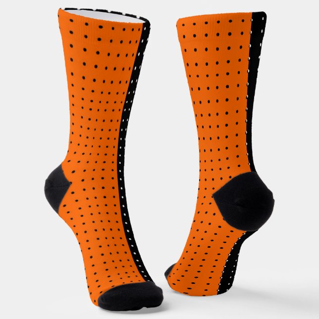 Black, Orange Polka Dots Halloween  Socks (Angled)