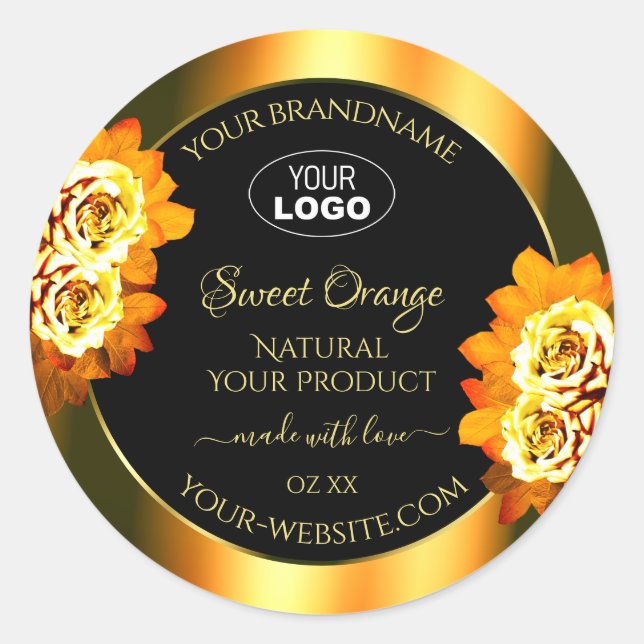 Black Orange Product Labels Blooming Roses Logo (Front)