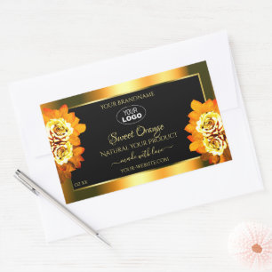 Black Orange Product Labels Blooming Roses Logo
