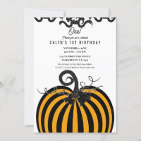 Black & Orange Pumpkin Autumn Fall 1st Birthday