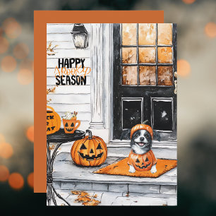 Black Orange Pumpkin Dog Happy Halloween Holiday Card