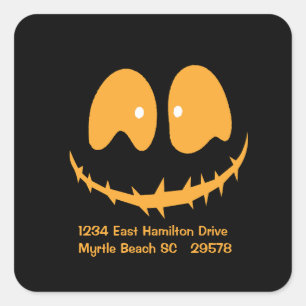 Black Orange Pumpkin Face Address Sticker