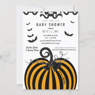Black & Orange Pumpkin Halloween Baby Shower Invitation