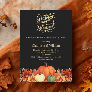 Black orange pumpkin Thanksgiving Dinner Invitation