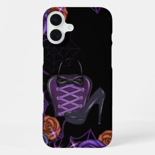 BLACK ORANGE PURPLE HALLOWEEN PURSE & HEELS iPhone 16 PLUS CASE