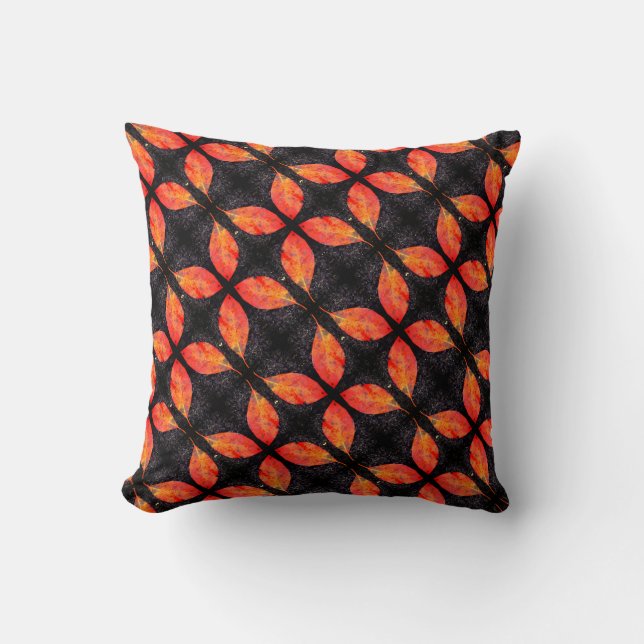 Black orange red fall leaves solid back cushion (Front)