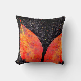Black orange red fall leaves solid back cushion