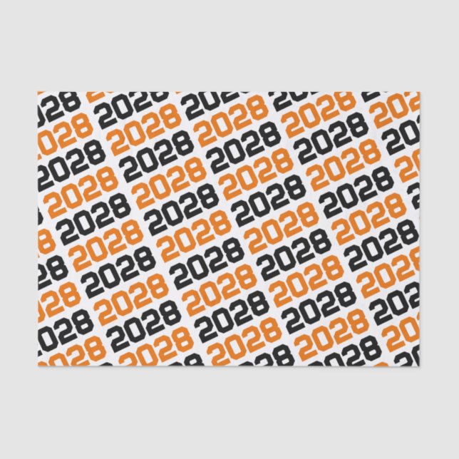 Black & Orange Repeating Class Year Graduation Tissue Paper (Front)