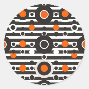 Black Orange Retro Circle Stripe Classic Round Sticker