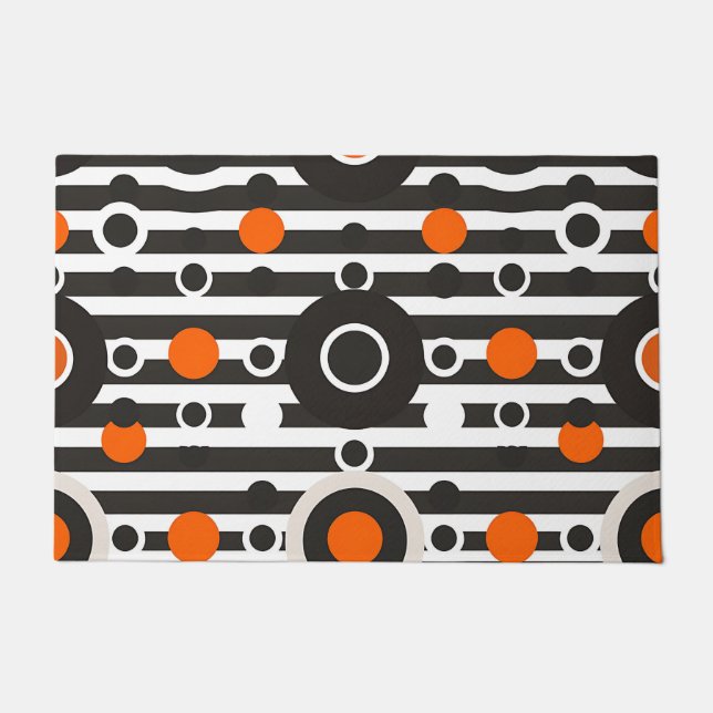 Black Orange Retro Circle Stripe Doormat (Front)