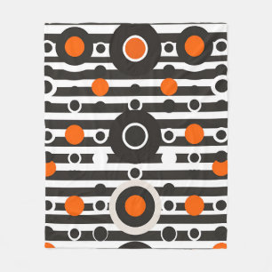 Black Orange Retro Circle Stripe Fleece Blanket